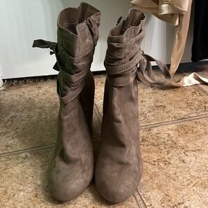 Gray Suede like Boot Heels